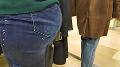 Sexy saleswoman with juicy ass in tight jeans